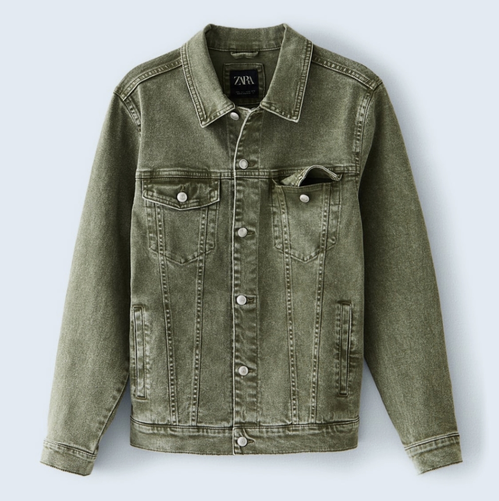 NWT Zara Khaki Green Denim Jacket